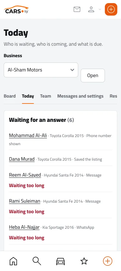 The Today page on a phone: who is waiting for an answer. Sample names.